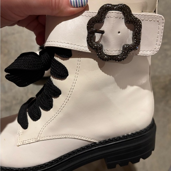 Sam & Libby Samantha Combat Boots 8 New Faux Leather Zip Lace Up Embellished - Picture 5 of 7